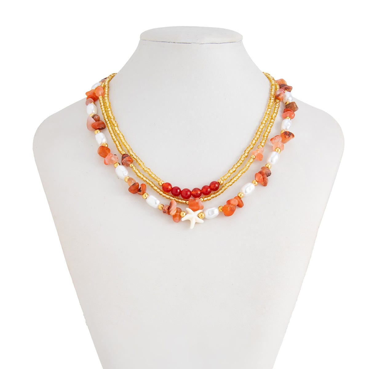 Boho Layered Pearl Turquoise Stone Seed Beaded Necklace Set - ArtGalleryZen