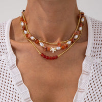 Thumbnail for Boho Layered Pearl Turquoise Stone Seed Beaded Necklace Set - ArtGalleryZen