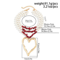 Thumbnail for Boho Layered Red Turquoise Pearl Chain Heart Pendant Choker Necklace - ArtGalleryZen