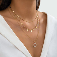 Thumbnail for Boho Layered CZ Inlaid Ring Pendant Sequins Tassel Necklace - ArtGalleryZen