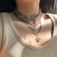 Thumbnail for Boho Layered Round Disk Dragonfly Pendant Turquoise Stone Seed Bead Choker Necklace Set - ArtGalleryZen