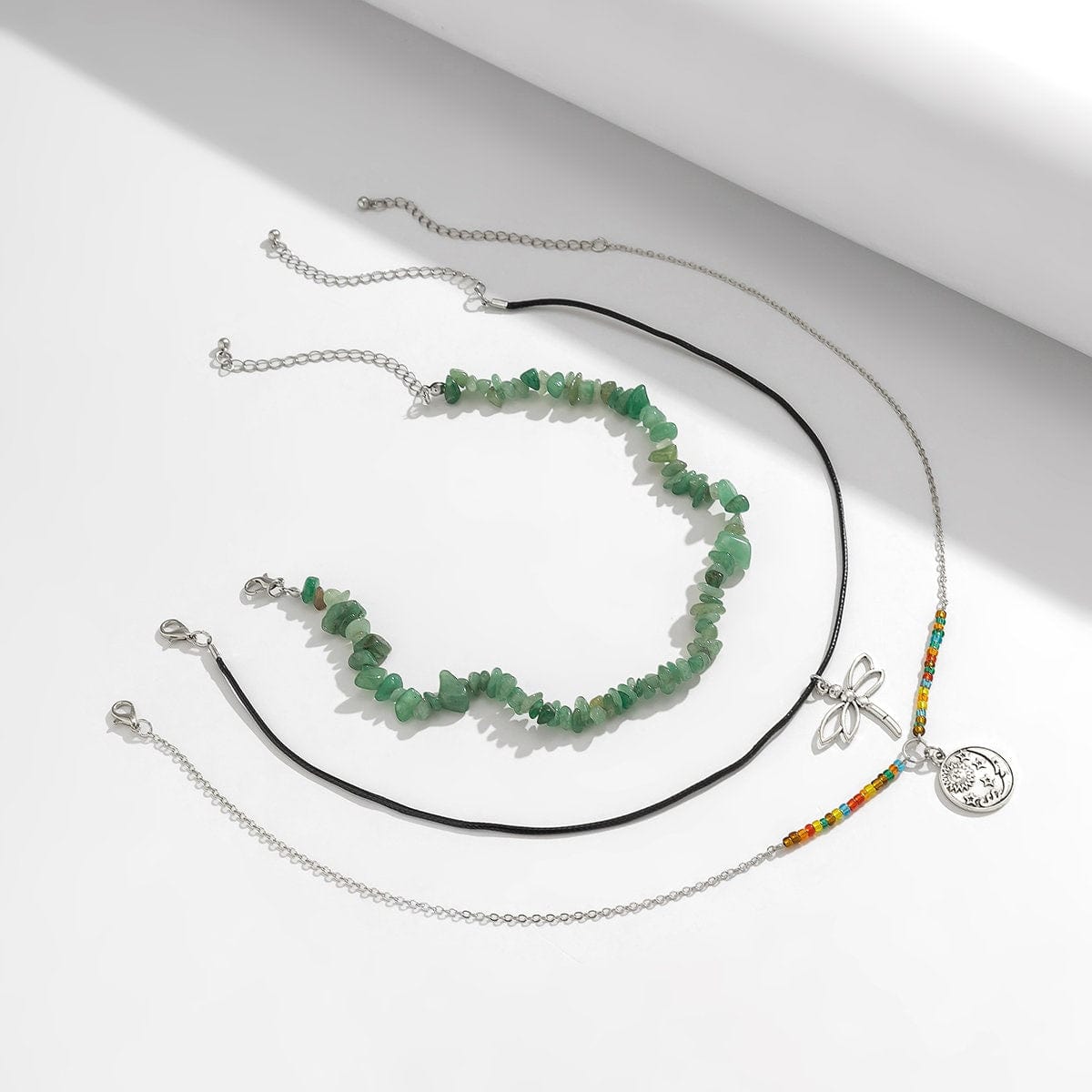 Boho Layered Round Disk Dragonfly Pendant Turquoise Stone Seed Bead Choker Necklace Set - ArtGalleryZen