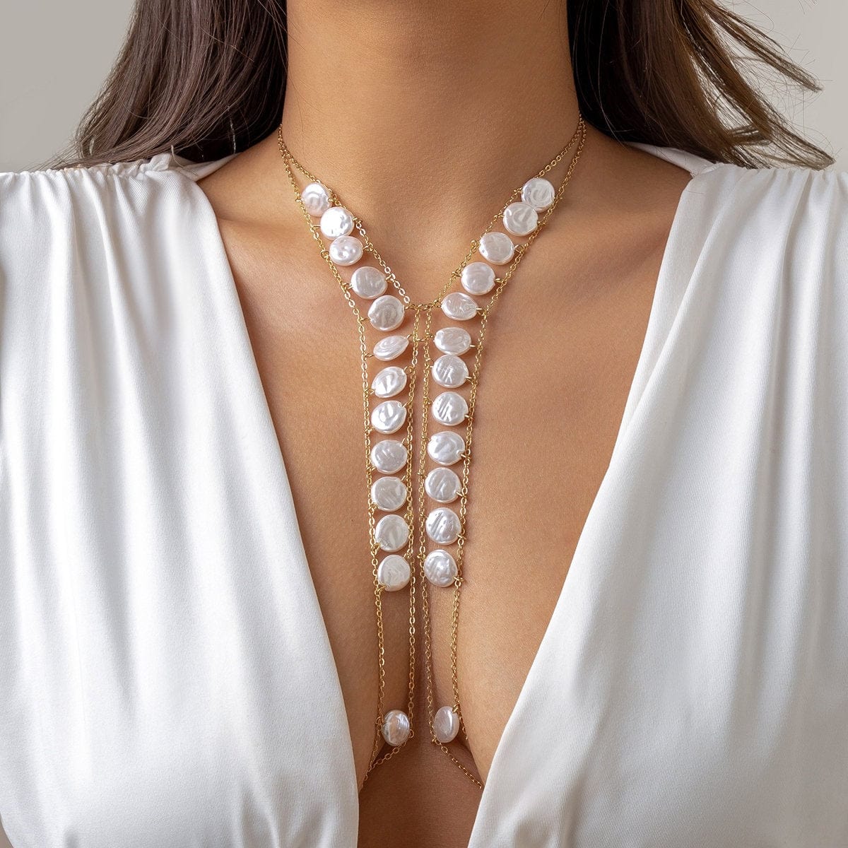 Boho Layered Round Disk Pearl Body Chain Necklace – ArtGalleryZen