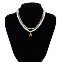 Thumbnail for Boho Layered Seed Bead Starfish Pendant Pearl Chain Necklace Set - ArtGalleryZen
