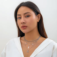 Thumbnail for Boho Layered Star Moon Crystal Pendant Cable Chain Necklace Set - ArtGalleryZen