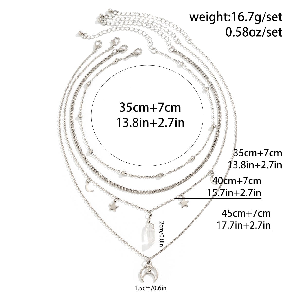 Boho Layered Star Moon Crystal Pendant Cable Chain Necklace Set - ArtGalleryZen