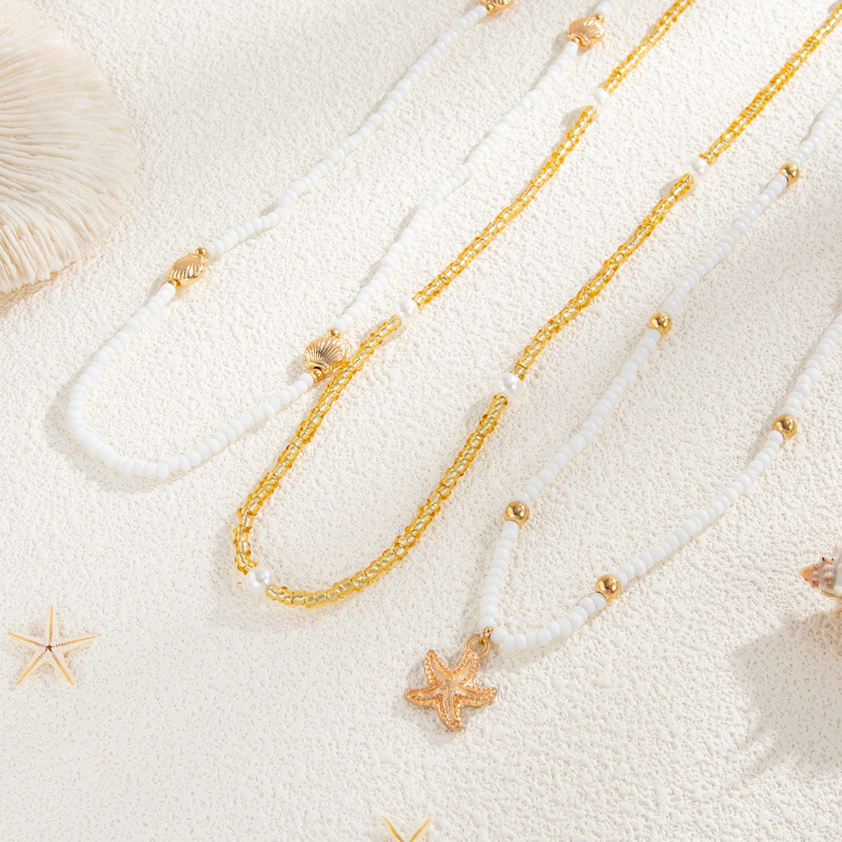 Boho Layered Starfish Pendant Seed Beaded Waist Chain Set - ArtGalleryZen