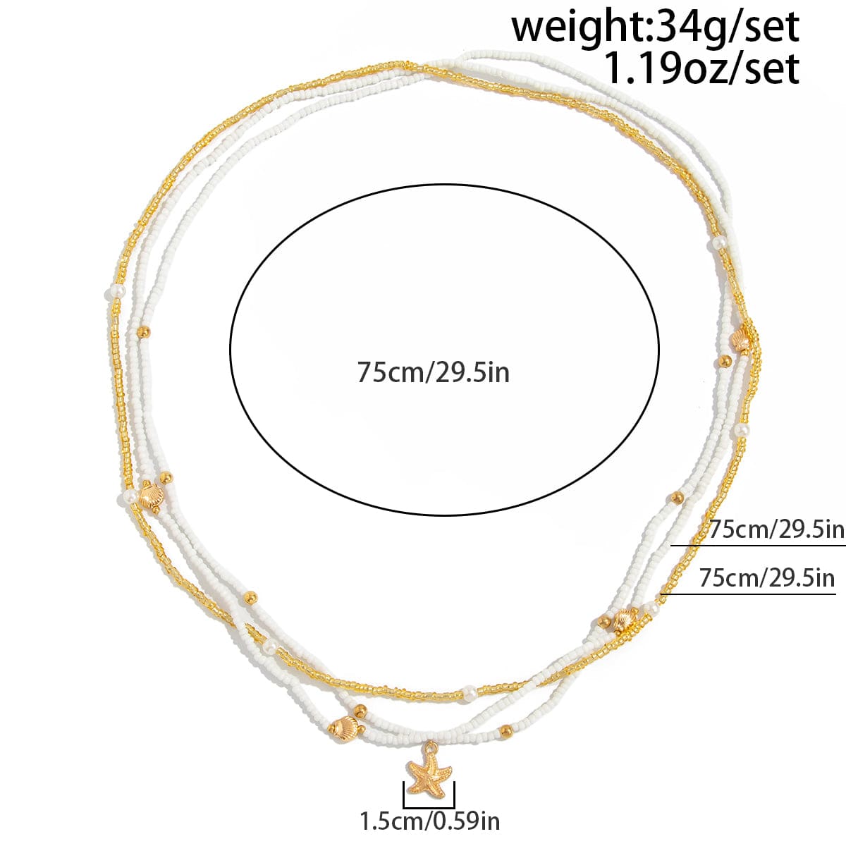 Boho Layered Starfish Pendant Seed Beaded Waist Chain Set - ArtGalleryZen