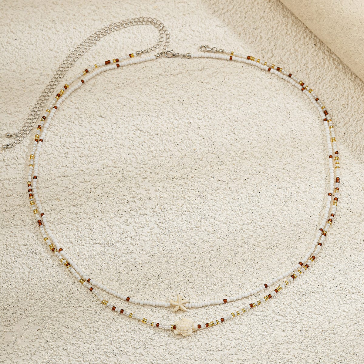 Boho Layered Starfish Turtle Crystal Seed Beaded Belly Chain Set - ArtGalleryZen