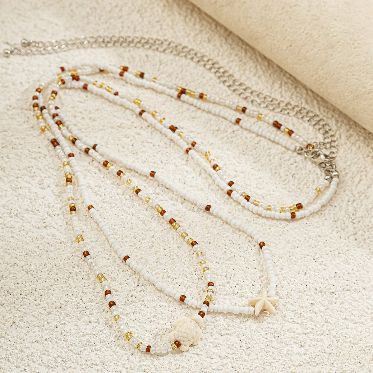 Boho Layered Starfish Turtle Crystal Seed Beaded Belly Chain Set - ArtGalleryZen