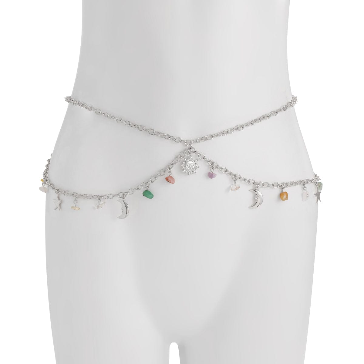 Boho Layered Sun Moon Star Crystal Stone Tassel Waist Chain - ArtGalleryZen