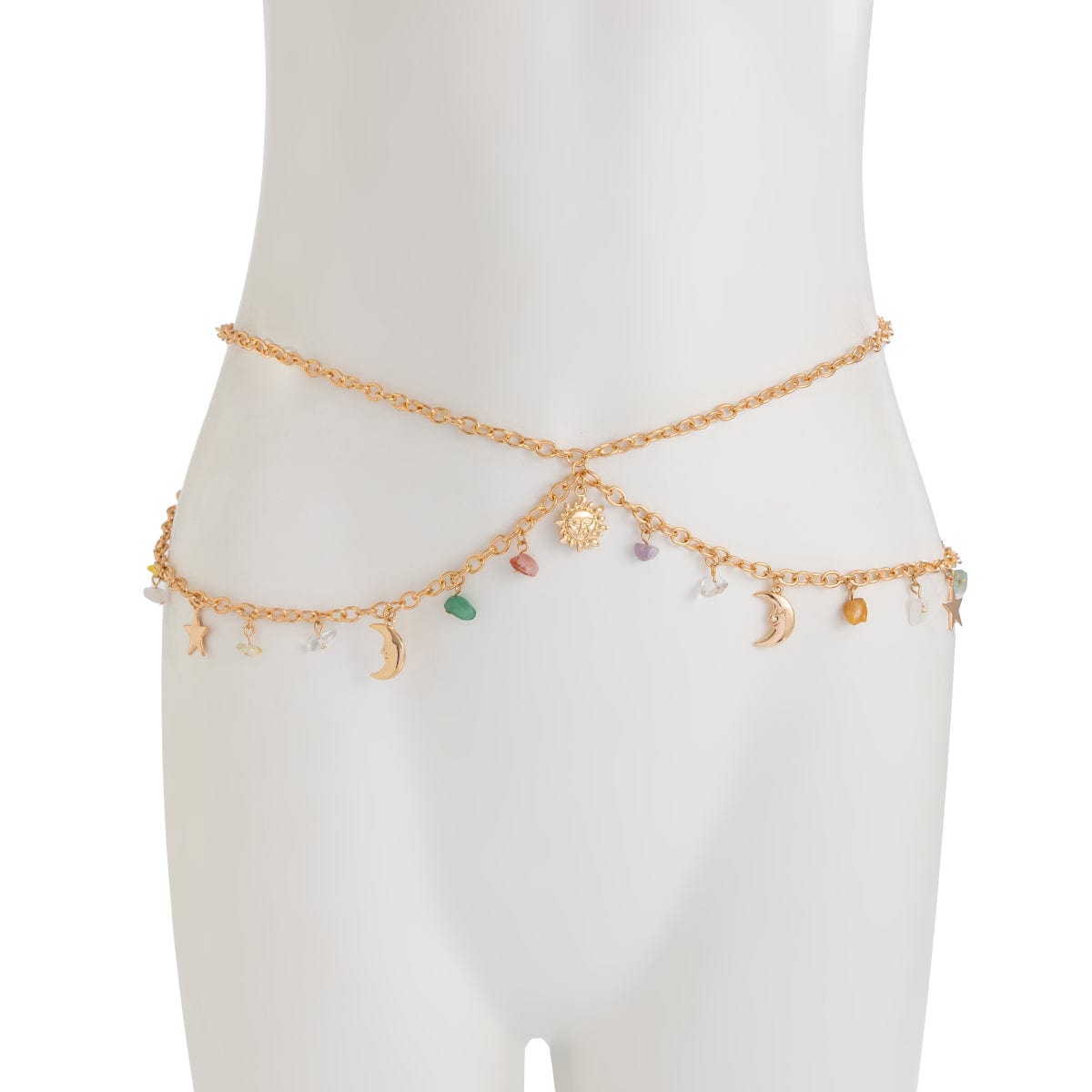 Boho Layered Sun Moon Star Crystal Stone Tassel Waist Chain - ArtGalleryZen