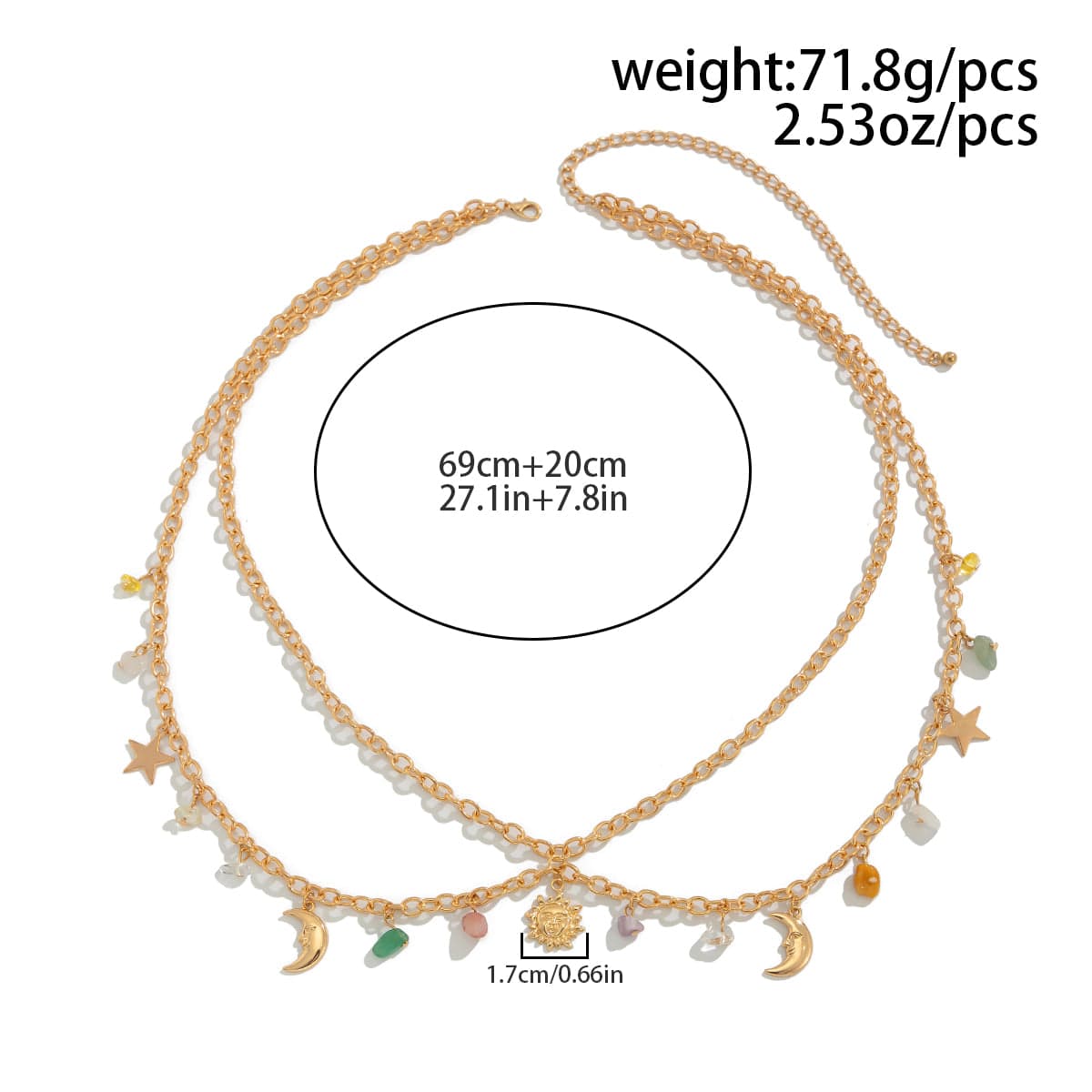 Boho Layered Sun Moon Star Crystal Stone Tassel Waist Chain - ArtGalleryZen