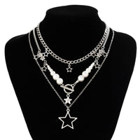 Thumbnail for Boho Layered Star Pendant Pearl Chain Tassel Necklace Set - ArtGalleryZen
