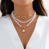 Thumbnail for Boho Layered Toggle Clasp Pearl Chain Choker Necklace Set - ArtGalleryZen