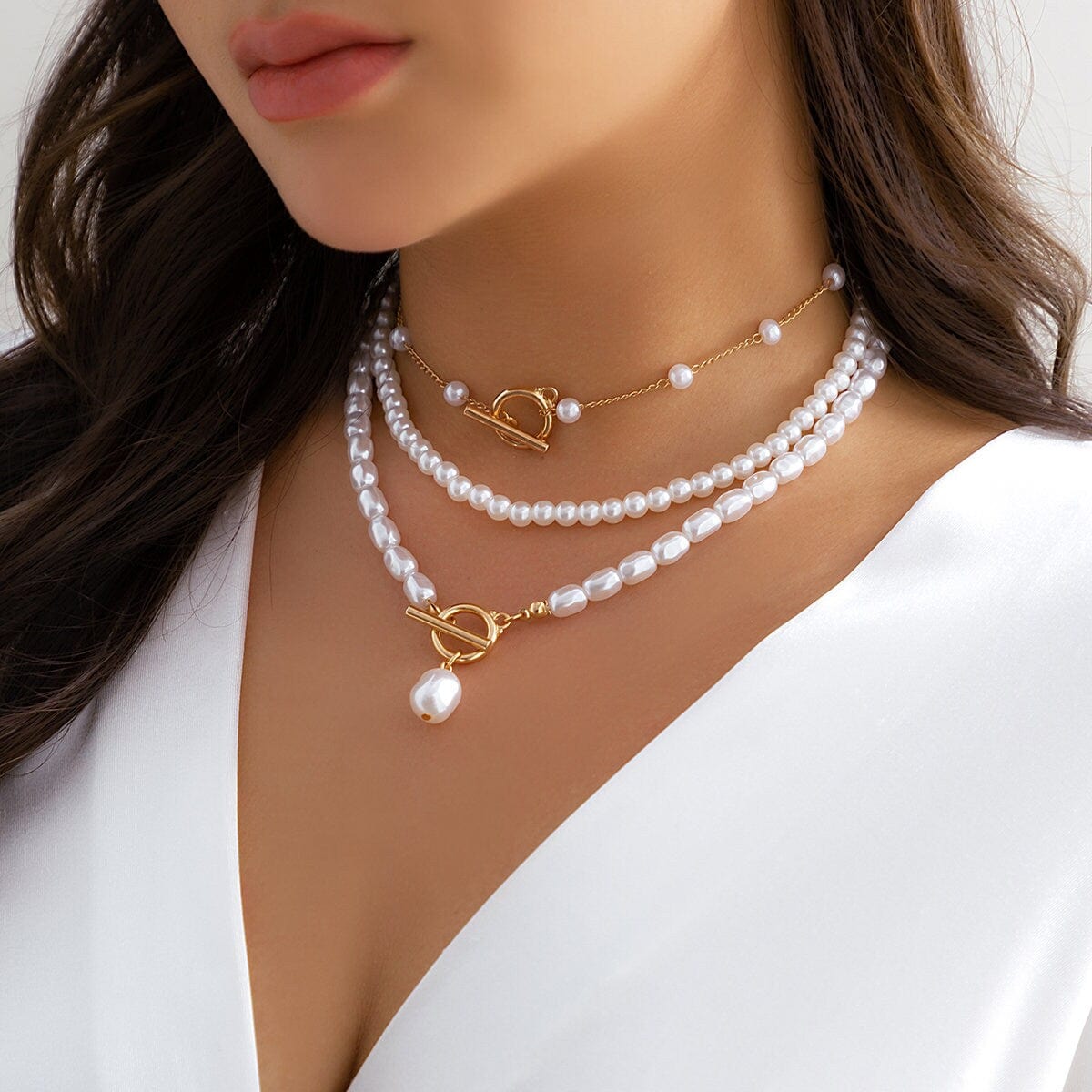 Attractive Plain White Oval Pearl Necklace - Modi Pearls