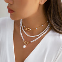 Thumbnail for Boho Layered Toggle Clasp Pearl Chain Choker Necklace Set - ArtGalleryZen