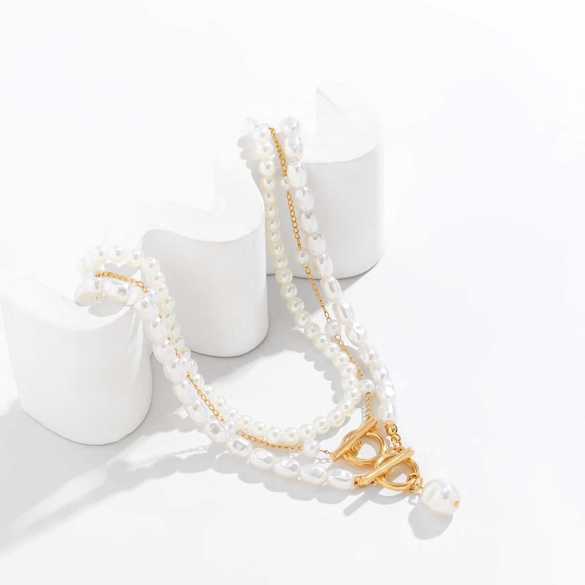 Boho Layered Toggle Clasp Pearl Chain Choker Necklace Set - ArtGalleryZen