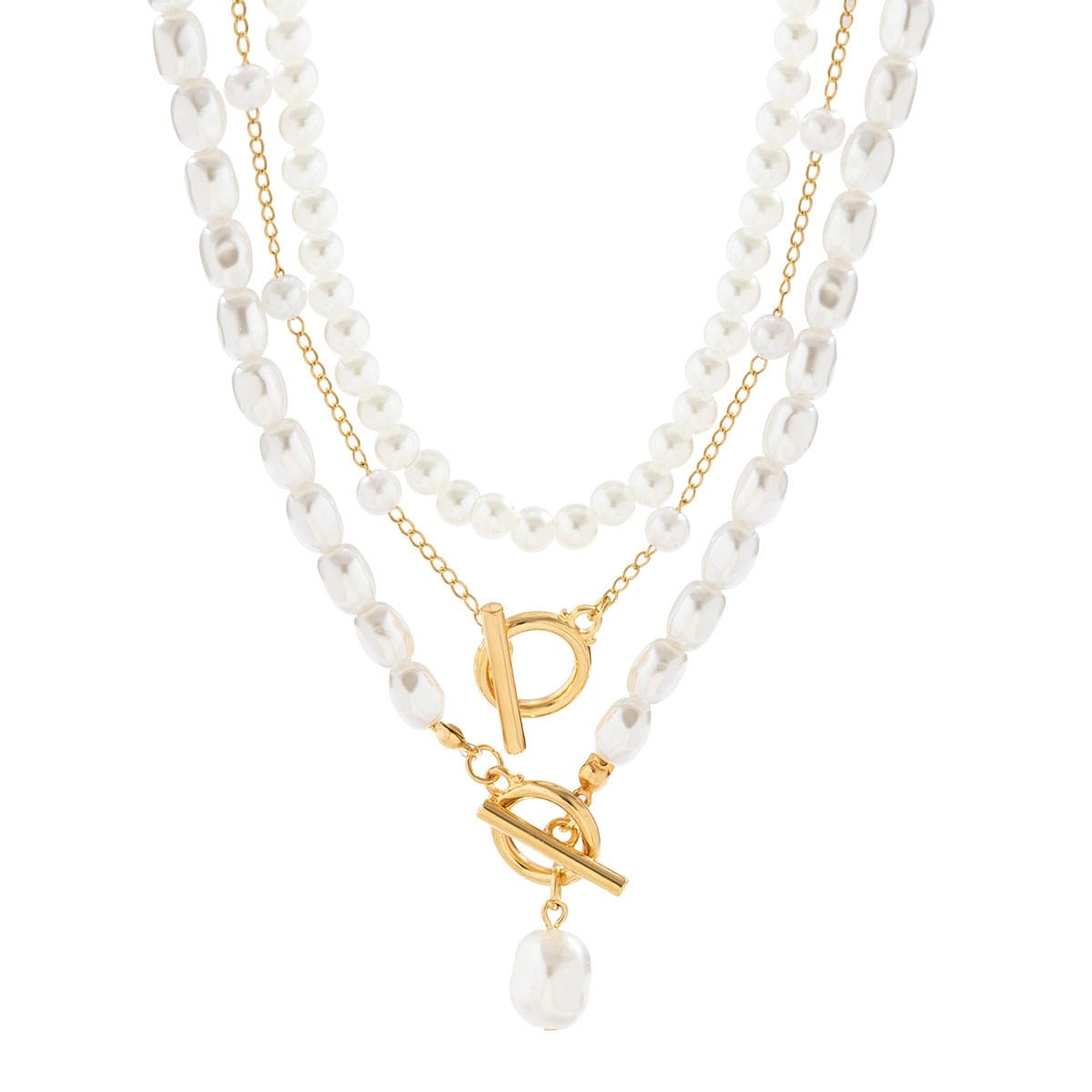 Boho Layered Toggle Clasp Pearl Chain Choker Necklace Set – ArtGalleryZen