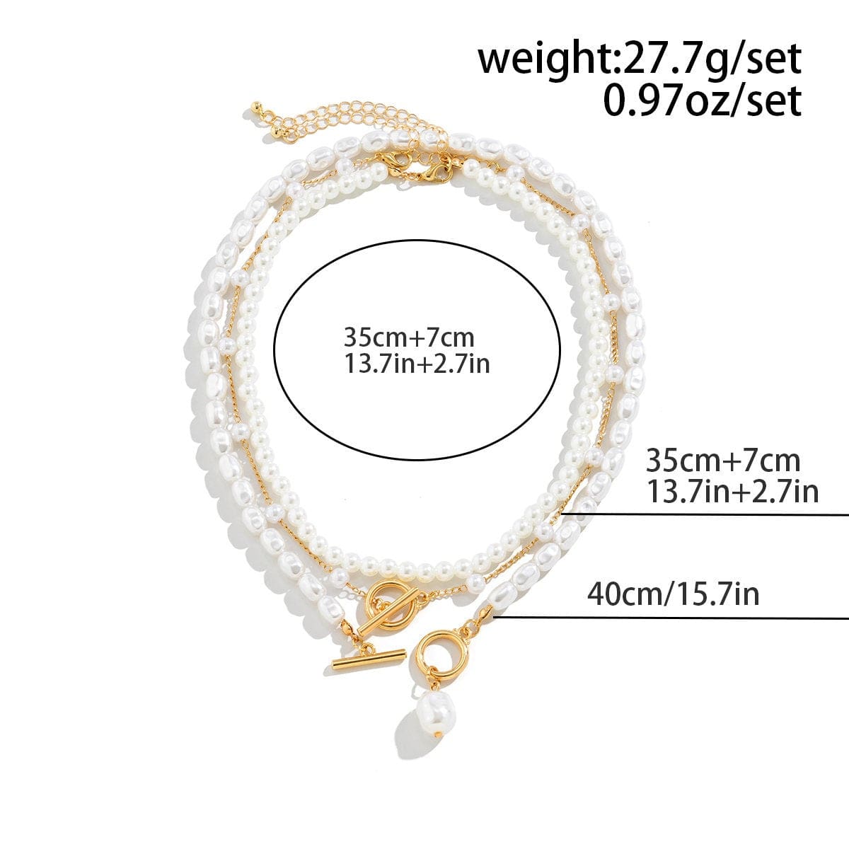 Boho Layered Toggle Clasp Pearl Chain Choker Necklace Set - ArtGalleryZen