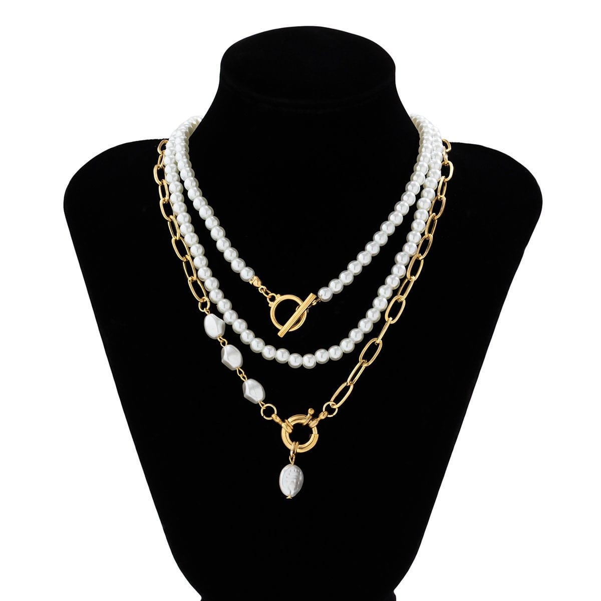 Boho Layered Set – Choker Toggle Spring Necklace ArtGalleryZen Chain Clasp Pearl Ring