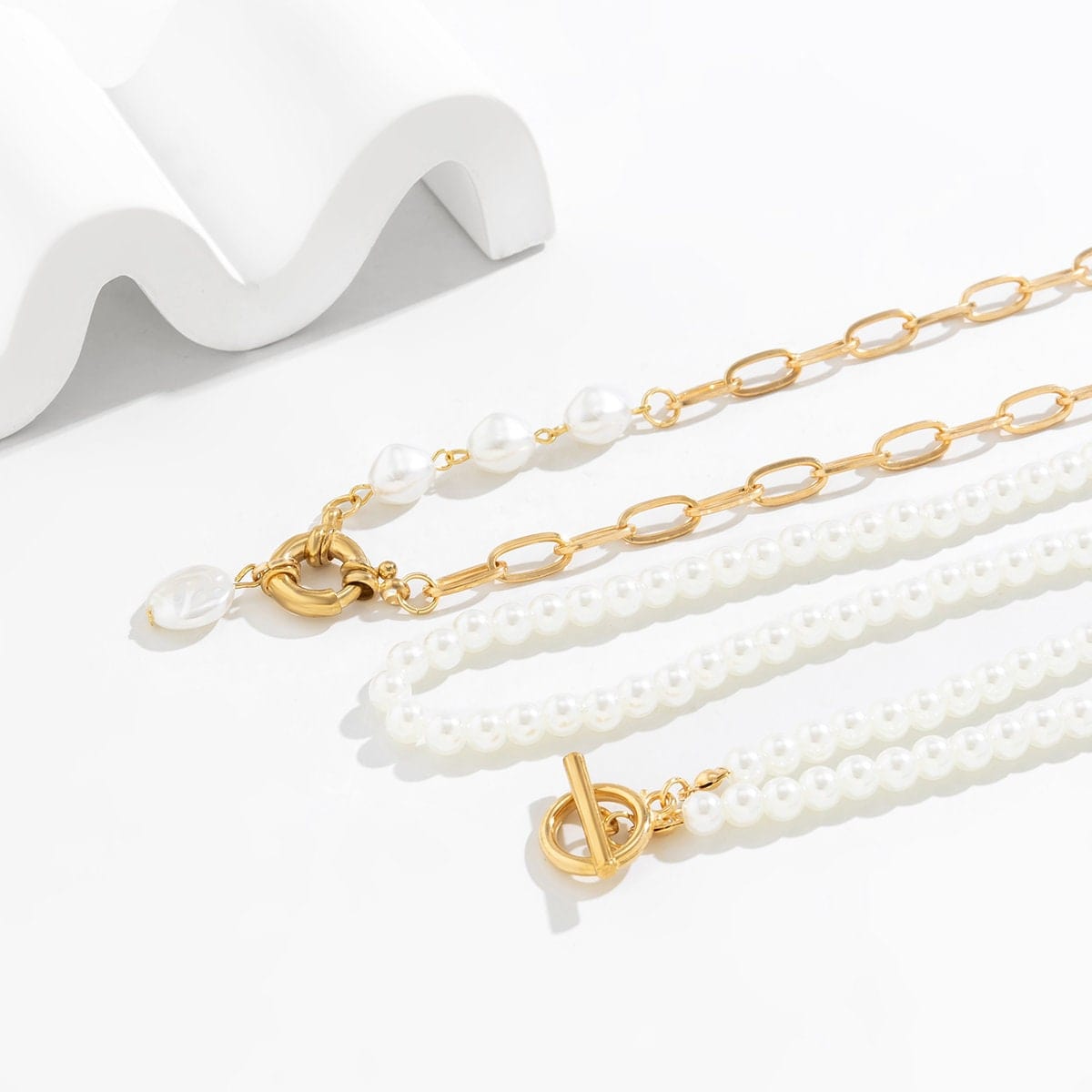Toggle Chain Necklace Pearl Layered Clasp Spring Set – Ring Choker Boho ArtGalleryZen