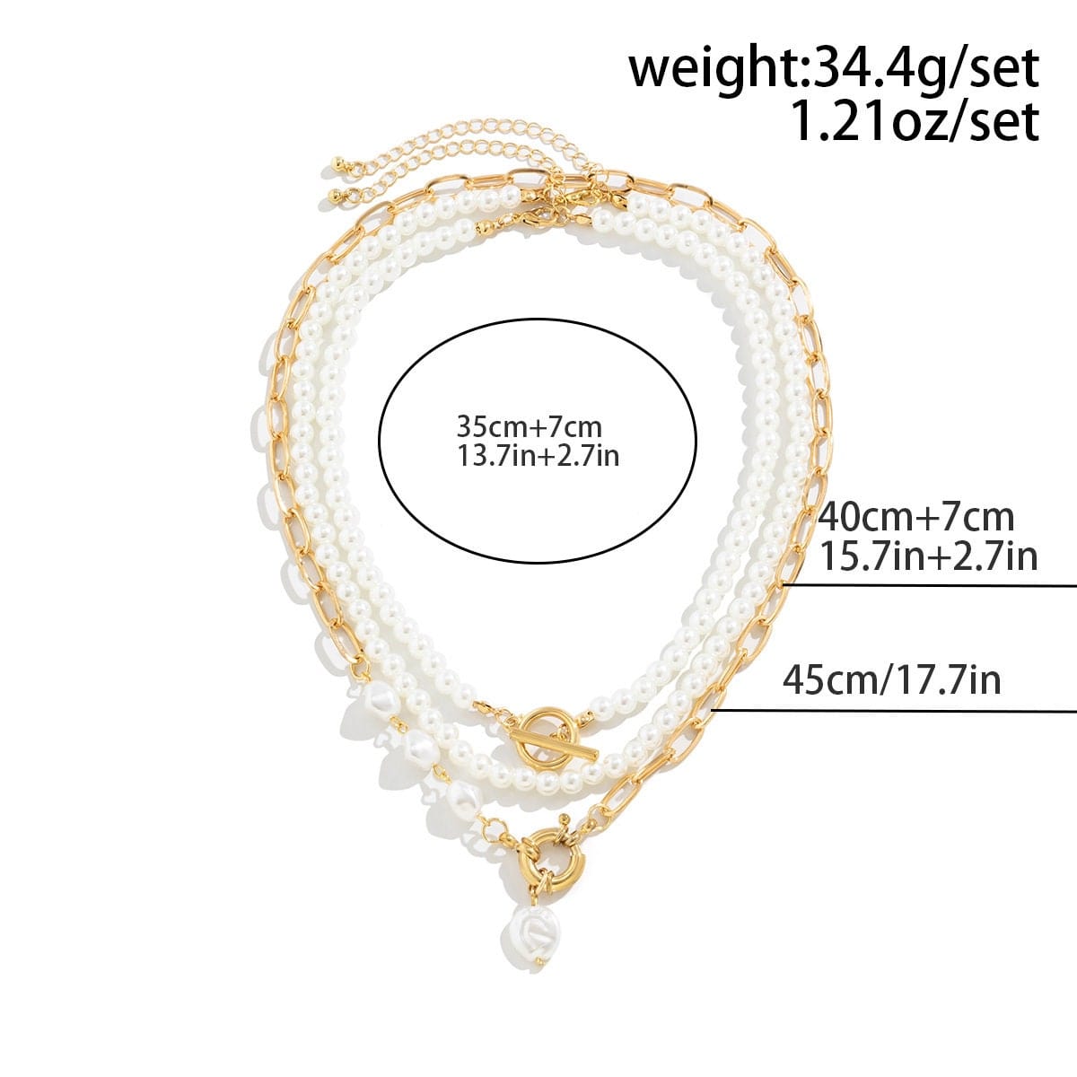 Boho Layered Toggle Clasp Spring Ring Pearl Chain Choker Necklace Set - ArtGalleryZen