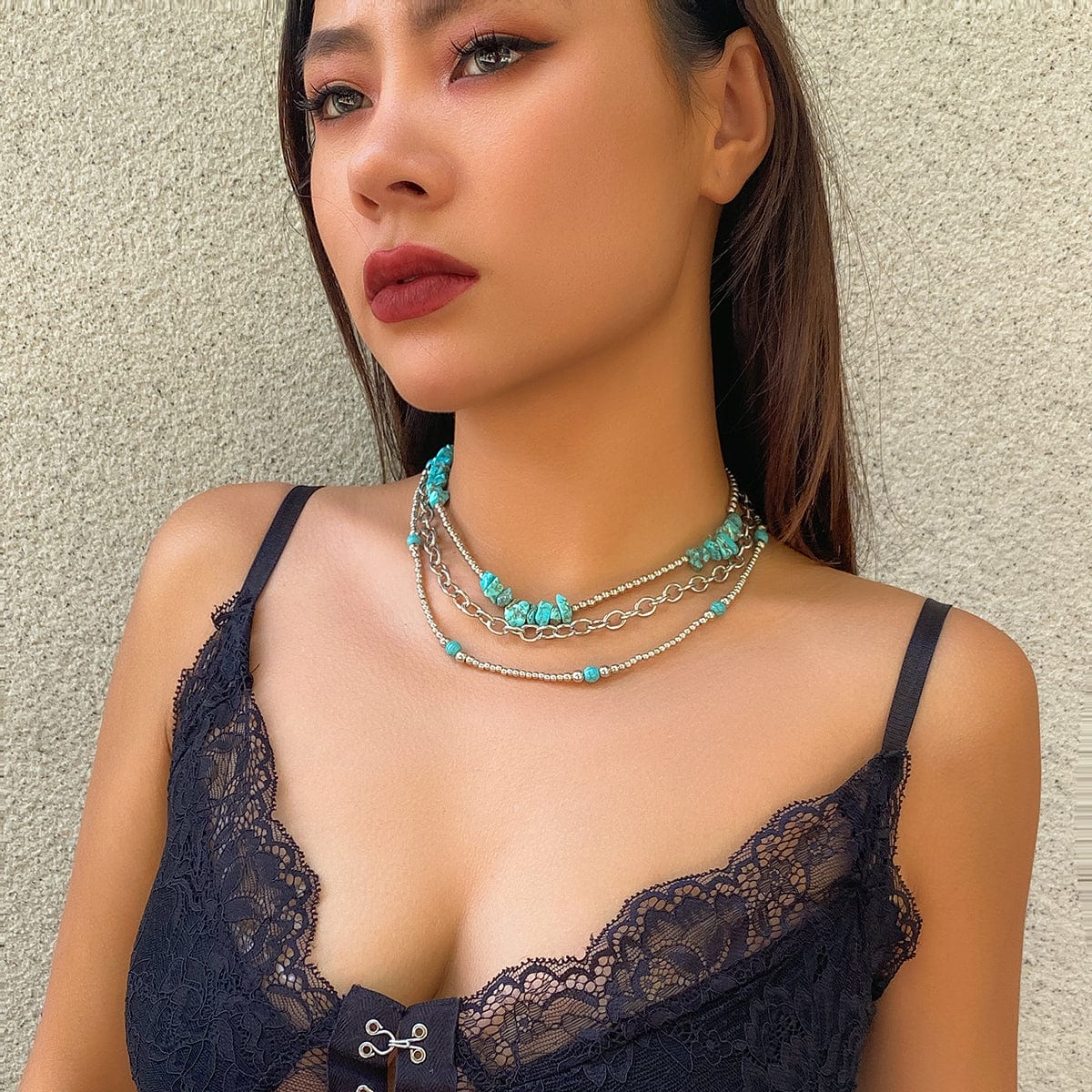 Boho Layered Turquoise Chain Necklace Set - ArtGalleryZen