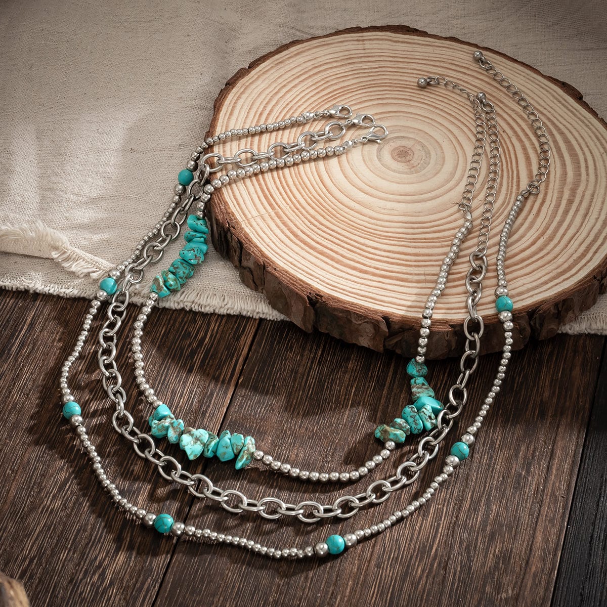Boho Layered Turquoise Chain Necklace Set - ArtGalleryZen