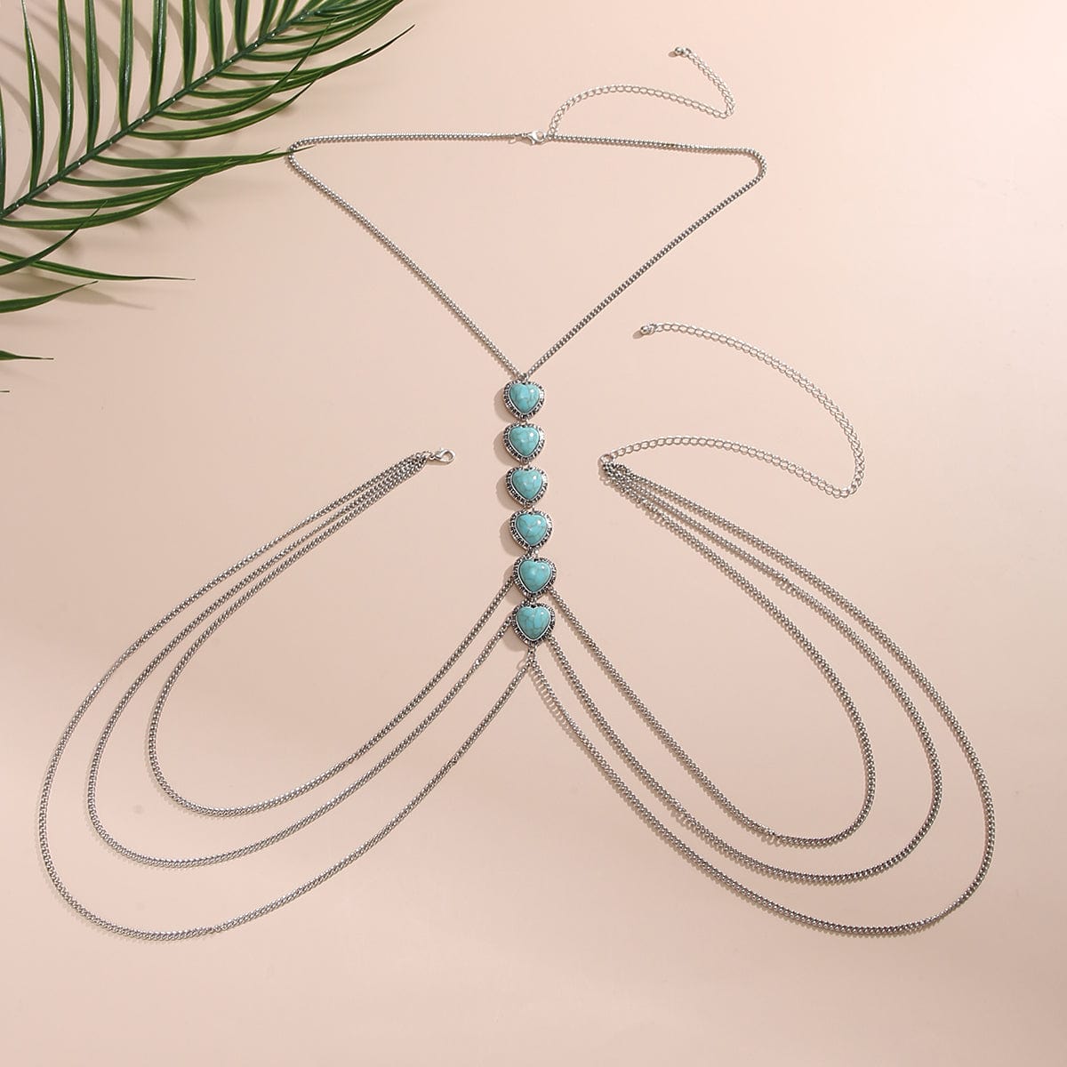Boho Layered Turquoise Heart Crossover Bikini Body Chain Necklace - ArtGalleryZen