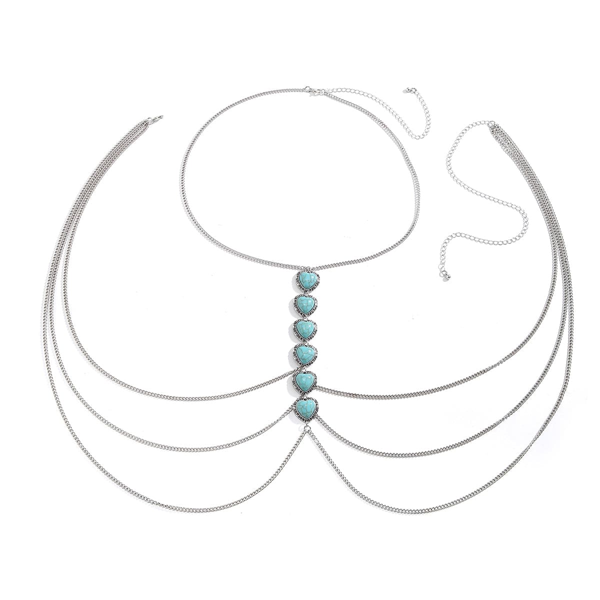 Boho Layered Turquoise Heart Crossover Bikini Body Chain Necklace - ArtGalleryZen