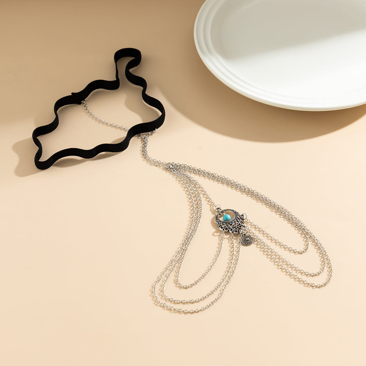 Boho Layered Turquoise Relief Pattern Charm Elastic Thigh Leg Chain - ArtGalleryZen