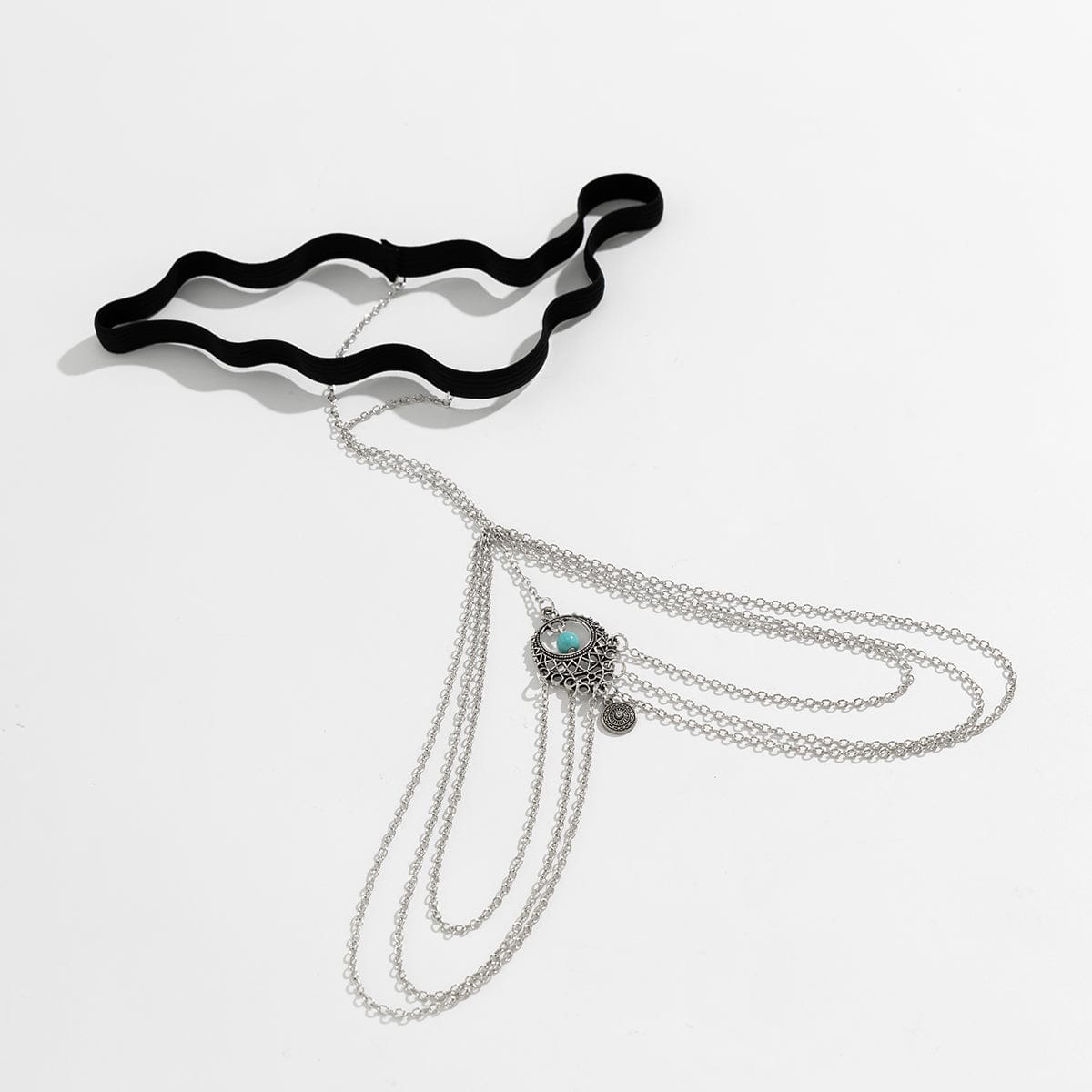 Boho Layered Turquoise Relief Pattern Charm Elastic Thigh Leg Chain - ArtGalleryZen