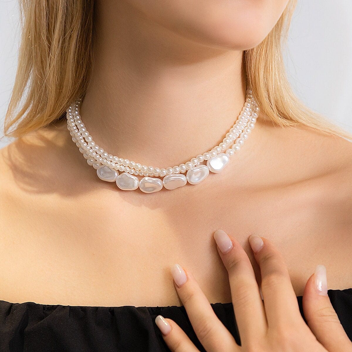 Layered Pearl Choker Necklace in 22ct Gold GNS 138