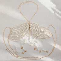 Thumbnail for Boho Metallic Feather Tassel Pearl Beaded Lingerie Halter Top Backless Bra - ArtGalleryZen