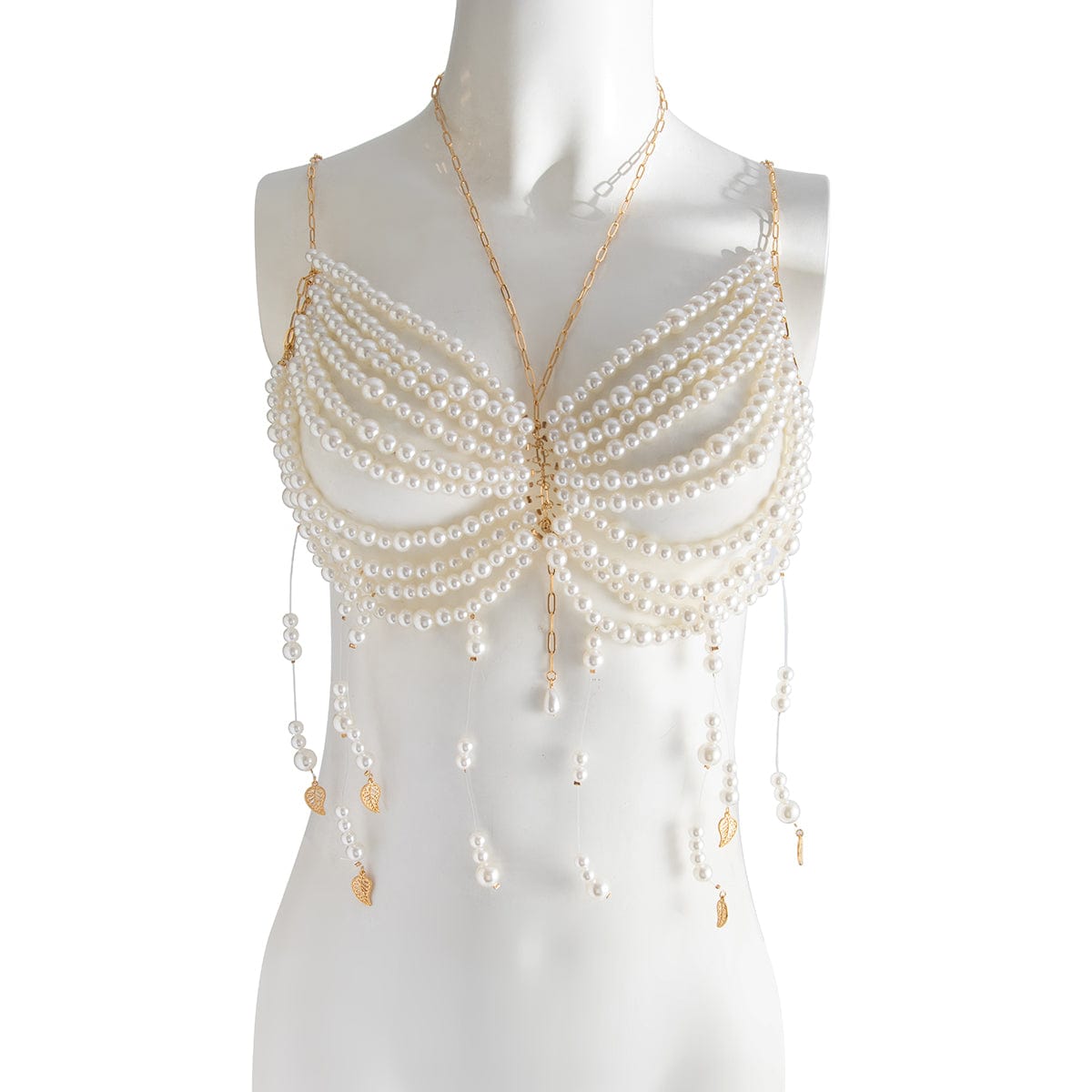 Boho Metallic Feather Tassel Pearl Beaded Lingerie Halter Top Backless Bra - ArtGalleryZen