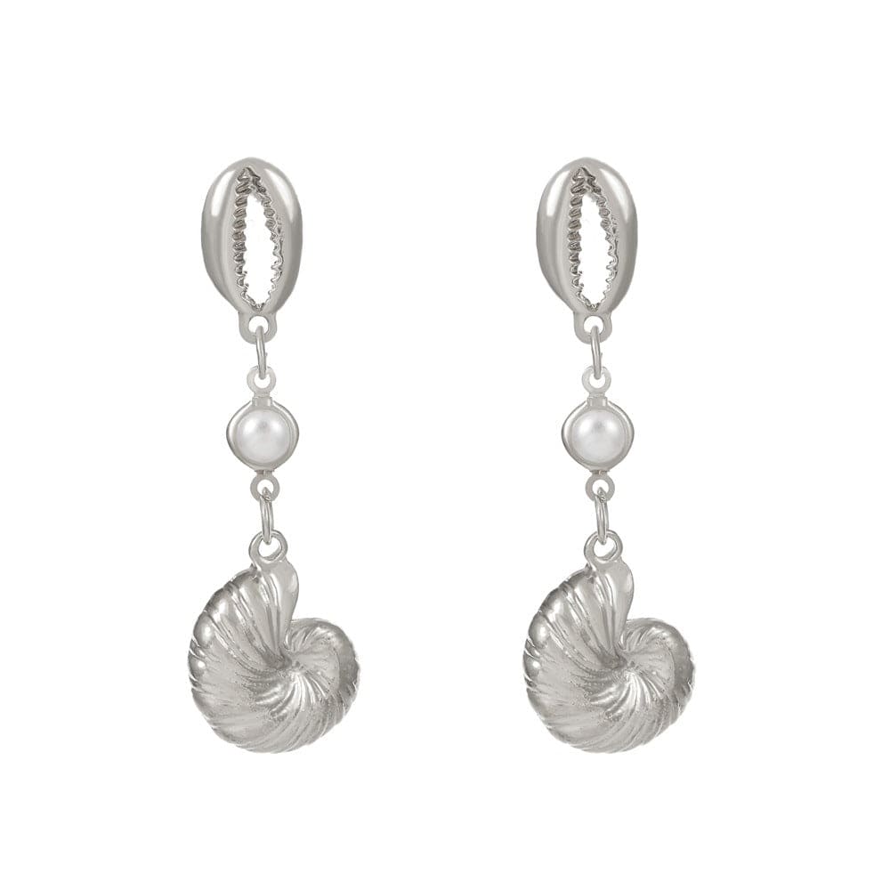 Boho Pearl Charm Metallic Conch Shell Earrings - ArtGalleryZen