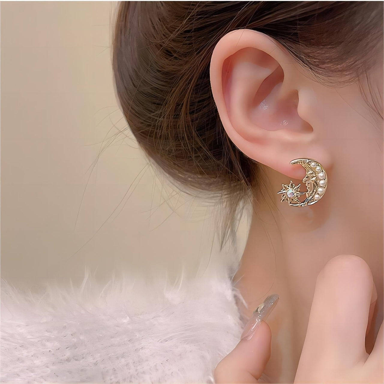Boho Pearl Inlaid Moon Phase Star Dangle Earrings - ArtGalleryZen