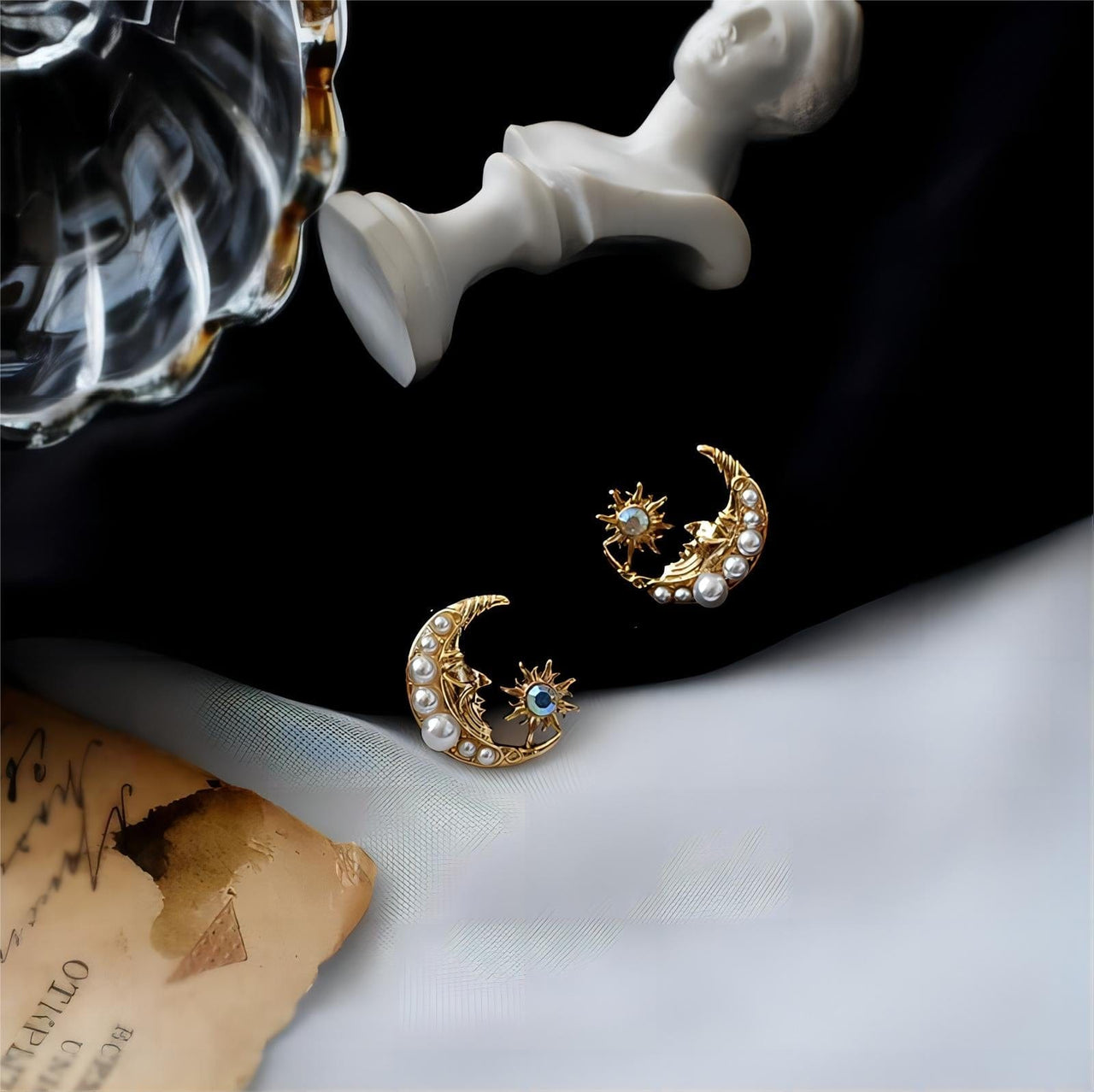 Boho Pearl Inlaid Moon Phase Star Dangle Earrings - ArtGalleryZen