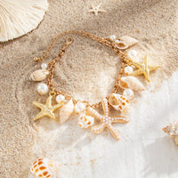 Thumbnail for Boho Pearl Inlaid Starfish Conch Tassel Anklet - ArtGalleryZen