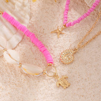 Thumbnail for Boho Pink 3Pcs Conch Starfish Turtle Charm Seed Bead Anklet Set - ArtGalleryZen