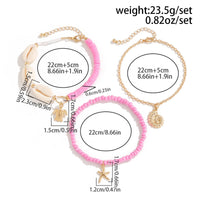 Thumbnail for Boho Pink 3Pcs Conch Starfish Turtle Charm Seed Bead Anklet Set - ArtGalleryZen