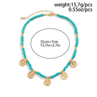Thumbnail for Boho Round Disk Tassel Beaded Turquoise Stone Choker Necklace - ArtGalleryZen