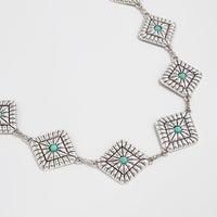 Thumbnail for Boho Silver Plated Turquoise Inlaid Square Waist Chain - ArtGalleryZen