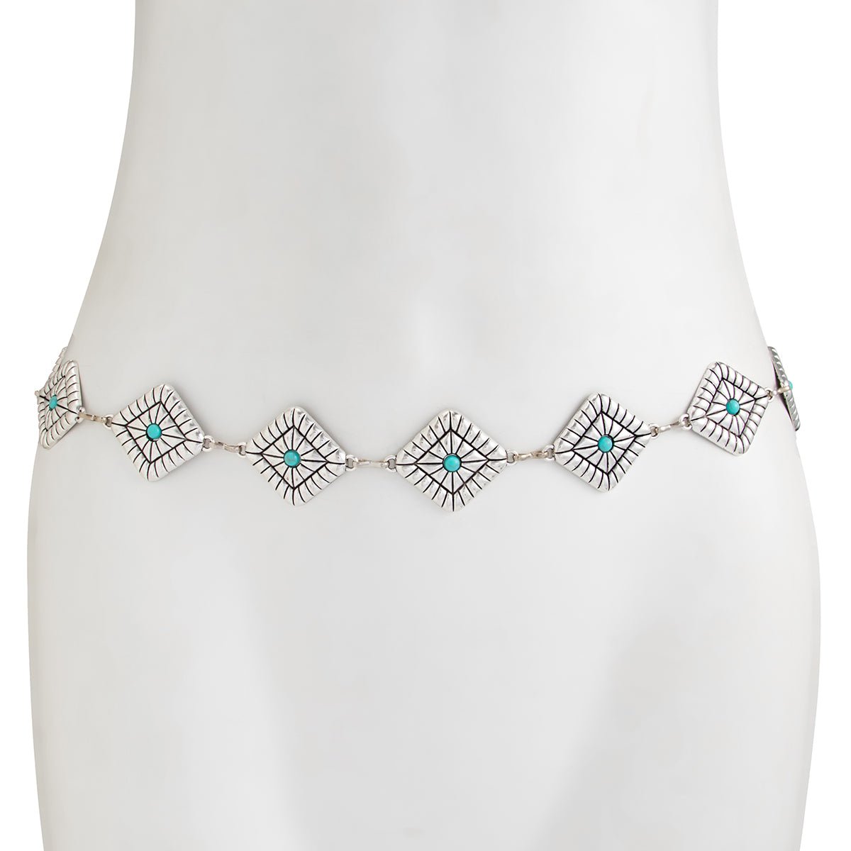 Boho Silver Plated Turquoise Inlaid Square Waist Chain - ArtGalleryZen