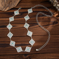 Thumbnail for Boho Silver Plated Turquoise Inlaid Square Waist Chain - ArtGalleryZen