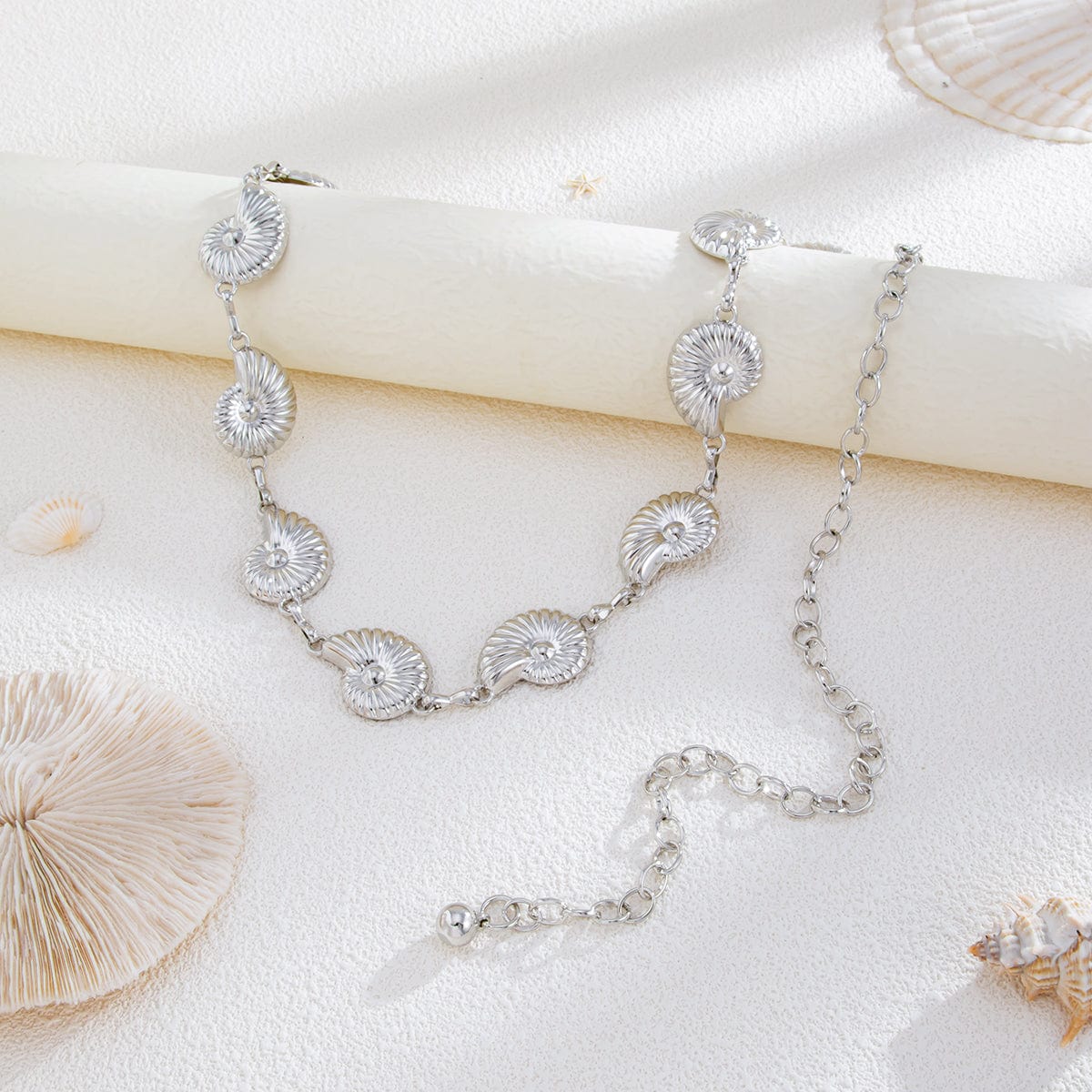 Boho Silver Tone Chunky Conch Waist Chain - ArtGalleryZen