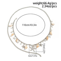 Thumbnail for Boho Silver Tone Pearl Conch Starfish Tassel Waist Chain - ArtGalleryZen