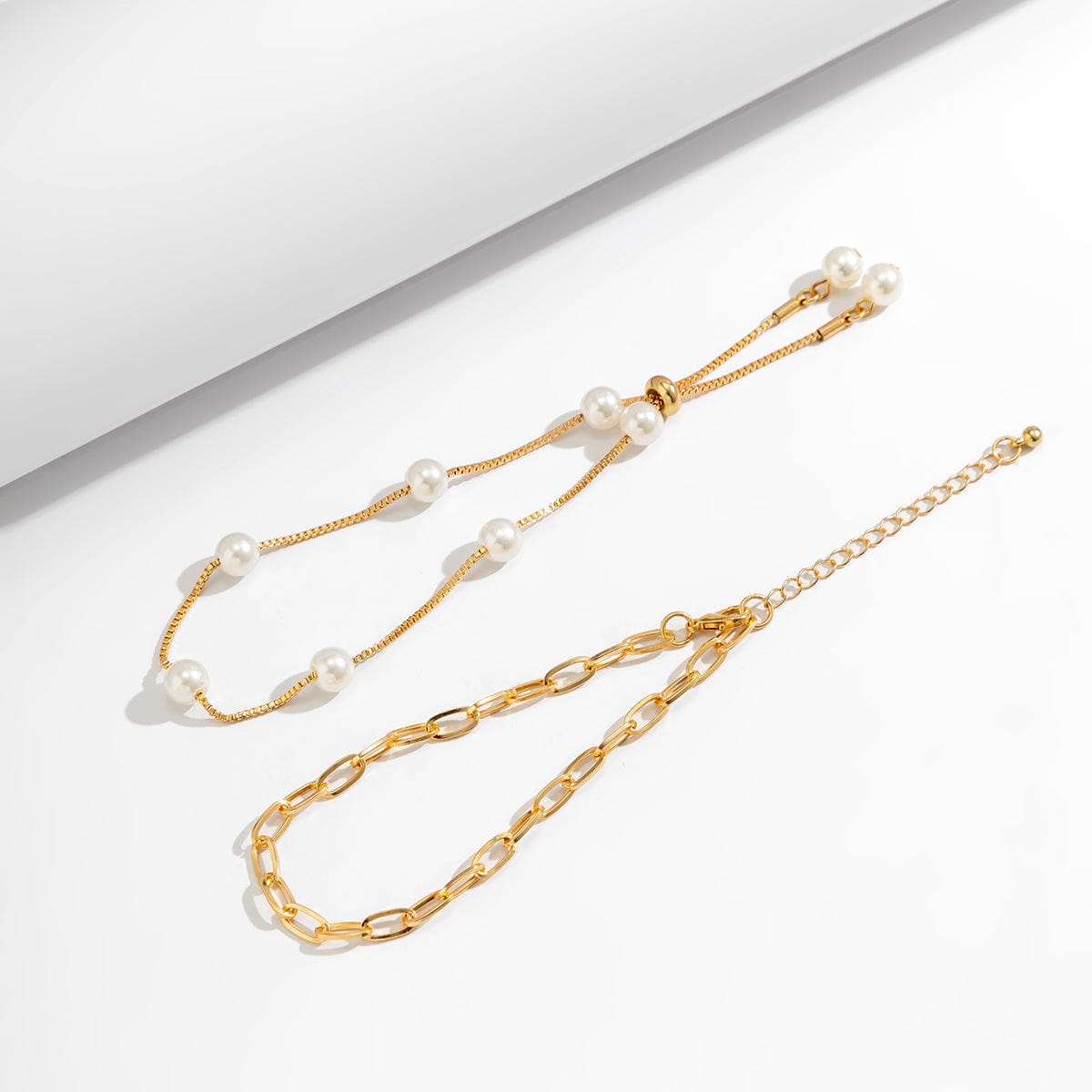 Boho Stackable Pearl Chain Anklet Set - ArtGalleryZen