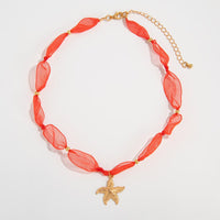 Thumbnail for Boho Starfish Conch Shell Pendant Yarn Choker Necklace - ArtGalleryZen